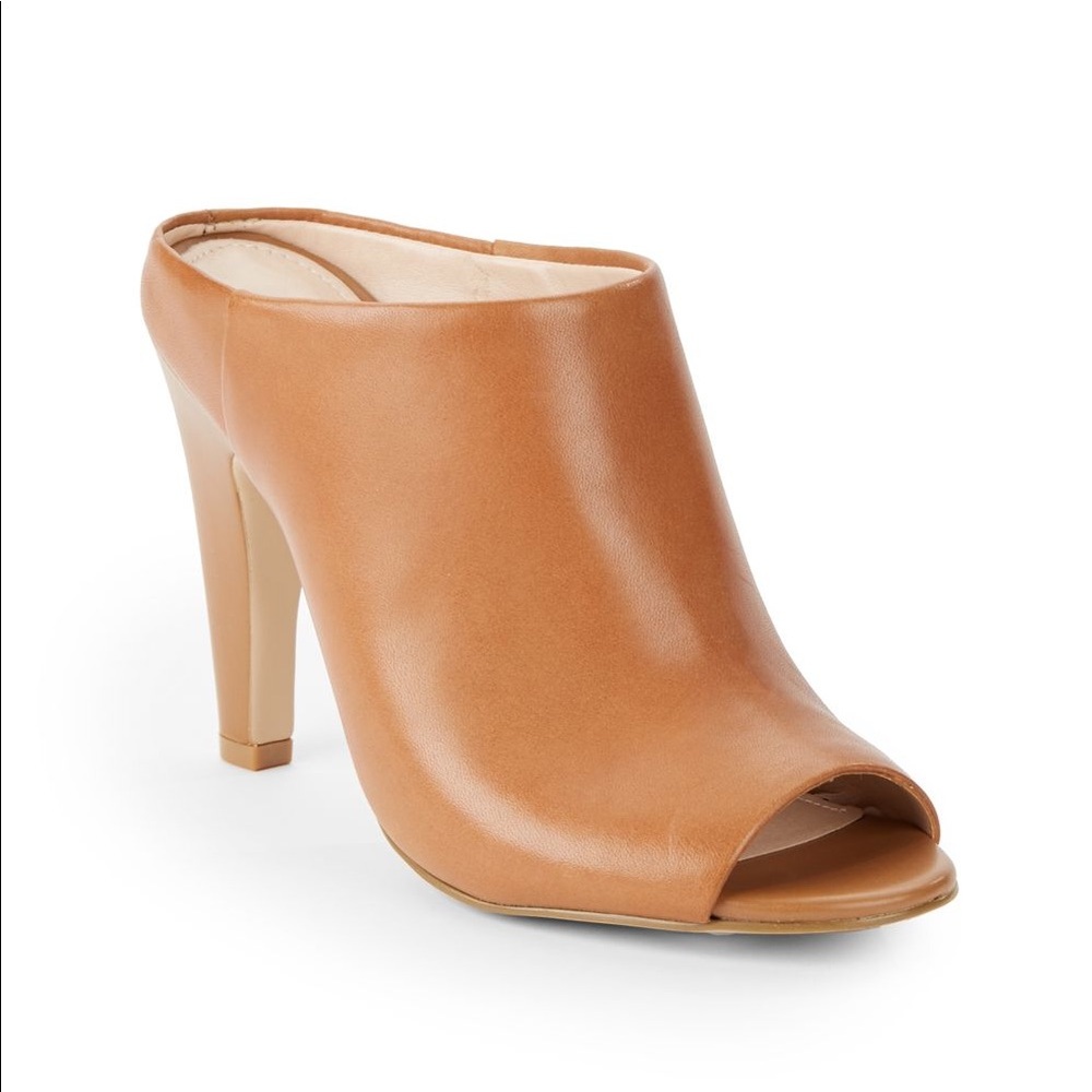 French Connection Tan Leather Peep Toe Mule